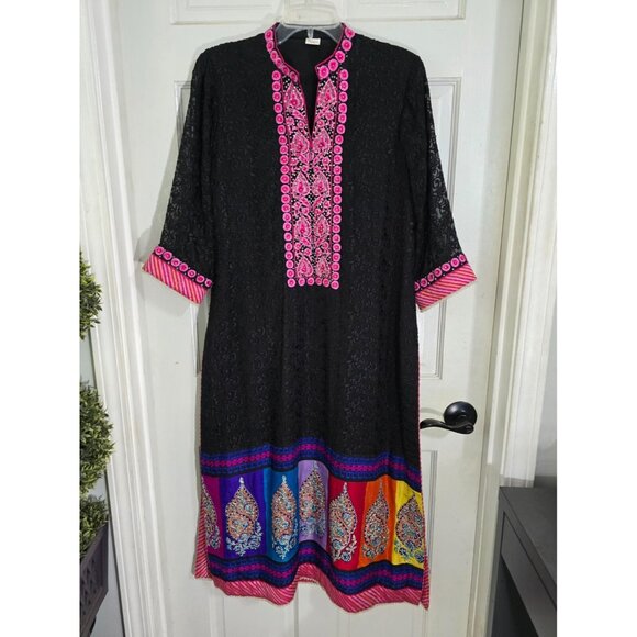 Yasmeen Arif Women's Embroidered Sequins Beaded Lace Sleeve Indian Kurta Dress - Picture 4 of 13